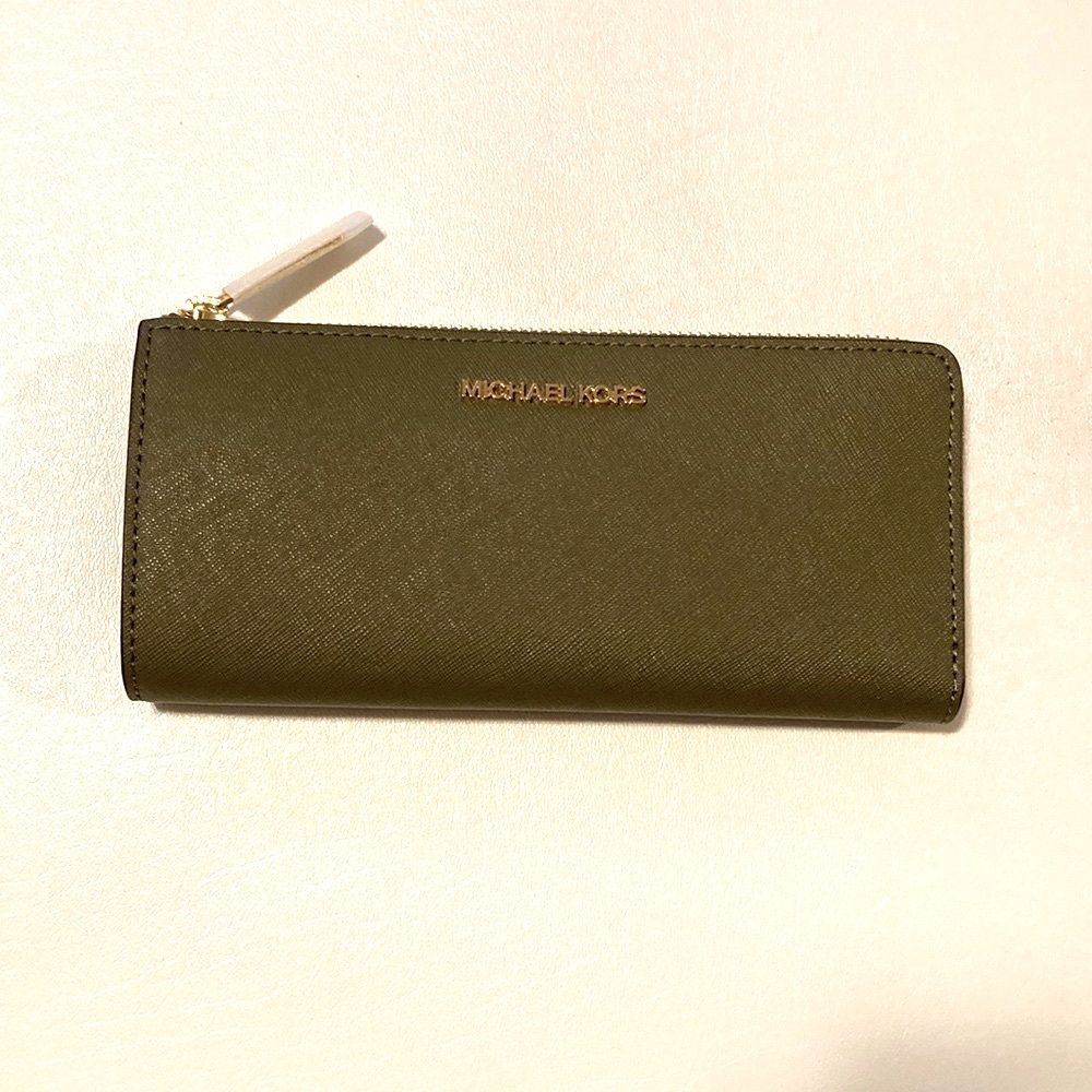 Michael Kors leather wallet , olive green, new with tags